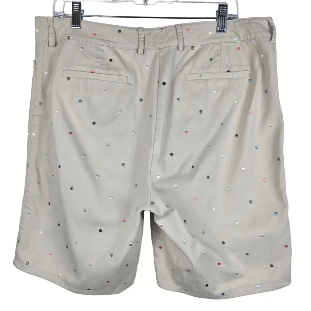 Talbots Beige Embroidered Colored Dots Women's Summer Shorts 14